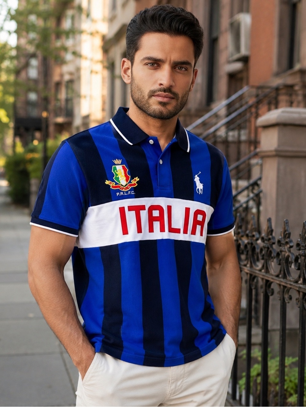 Polo Ralph Lauren Italia Rugby Polo - XL Custom Slim Fit PRLFC Blue Striped #10